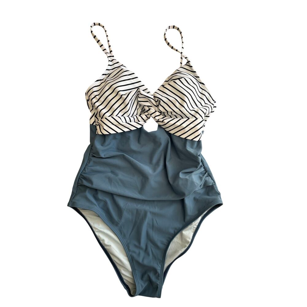 NWT Cupshe Size Small Full Coverage Blue W/ Black & White Stripes